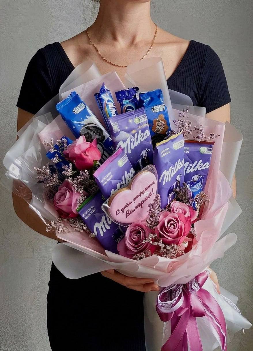 Шоколадно-цветочный букет «Сиреневая нежность Milka»